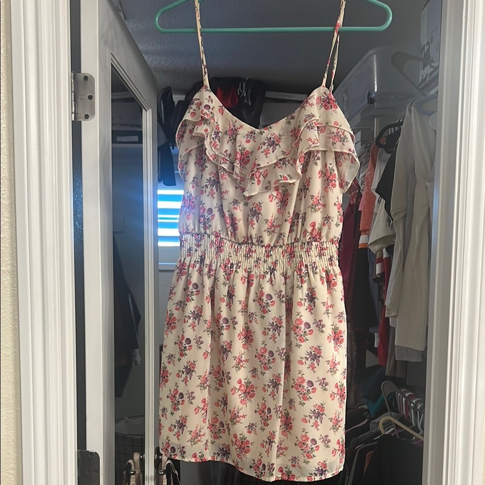 Kirra Floral Mini Dress - Cream and Pink